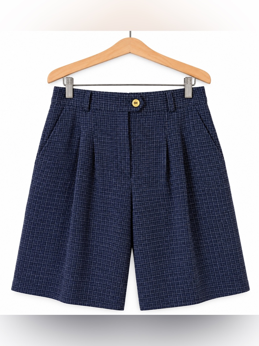 Vintage Hana Sport California Navy Plaid Pleated High Waist Shorts Size 6 80’s